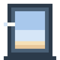 Celeste's sprite — an open window frame with sky inside